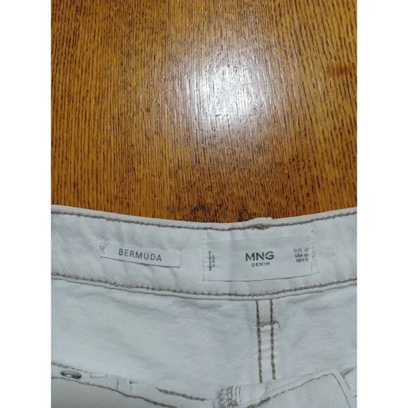 MNG Jeans Shorts 10 Womens CREME IVORY Preowned Summer Denim Bermuda Cuff - Picture 6 of 9